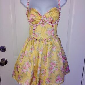 New Sugar Thrillz Floral Yellow Pink Rosebud Princess Party Mini Dress